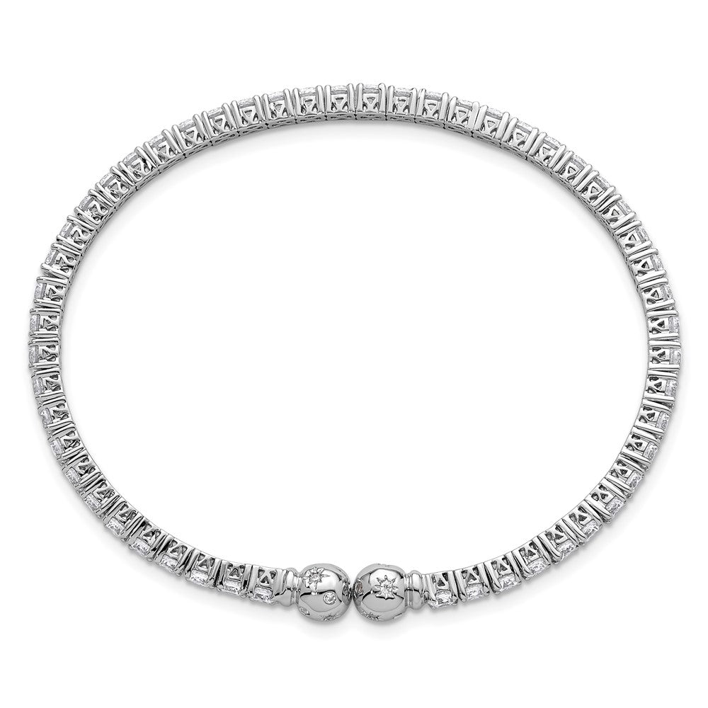 Sterling Silver RH-plated Polished CZ Star Flexible Cuff Bangle