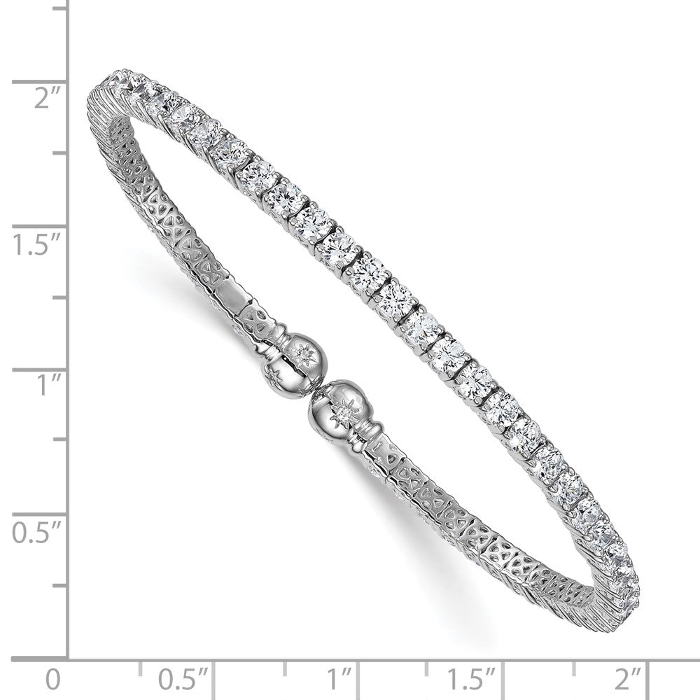 Sterling Silver RH-plated Polished CZ Star Flexible Cuff Bangle