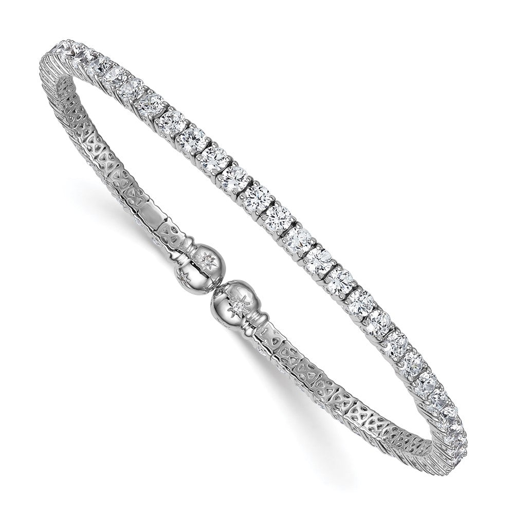 Sterling Silver RH-plated Polished CZ Star Flexible Cuff Bangle