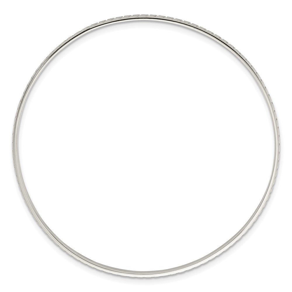 Sterling Silver Polished and Textured Greek Key 2.5mm Slip-on Bangle