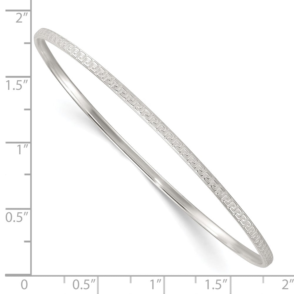 Sterling Silver Polished and Textured Greek Key 2.5mm Slip-on Bangle