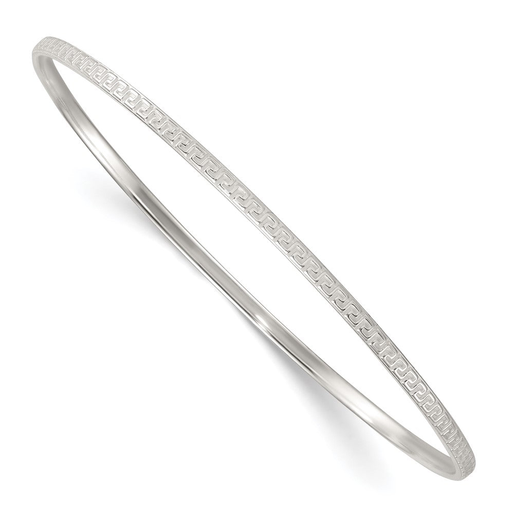 Sterling Silver Polished and Textured Greek Key 2.5mm Slip-on Bangle