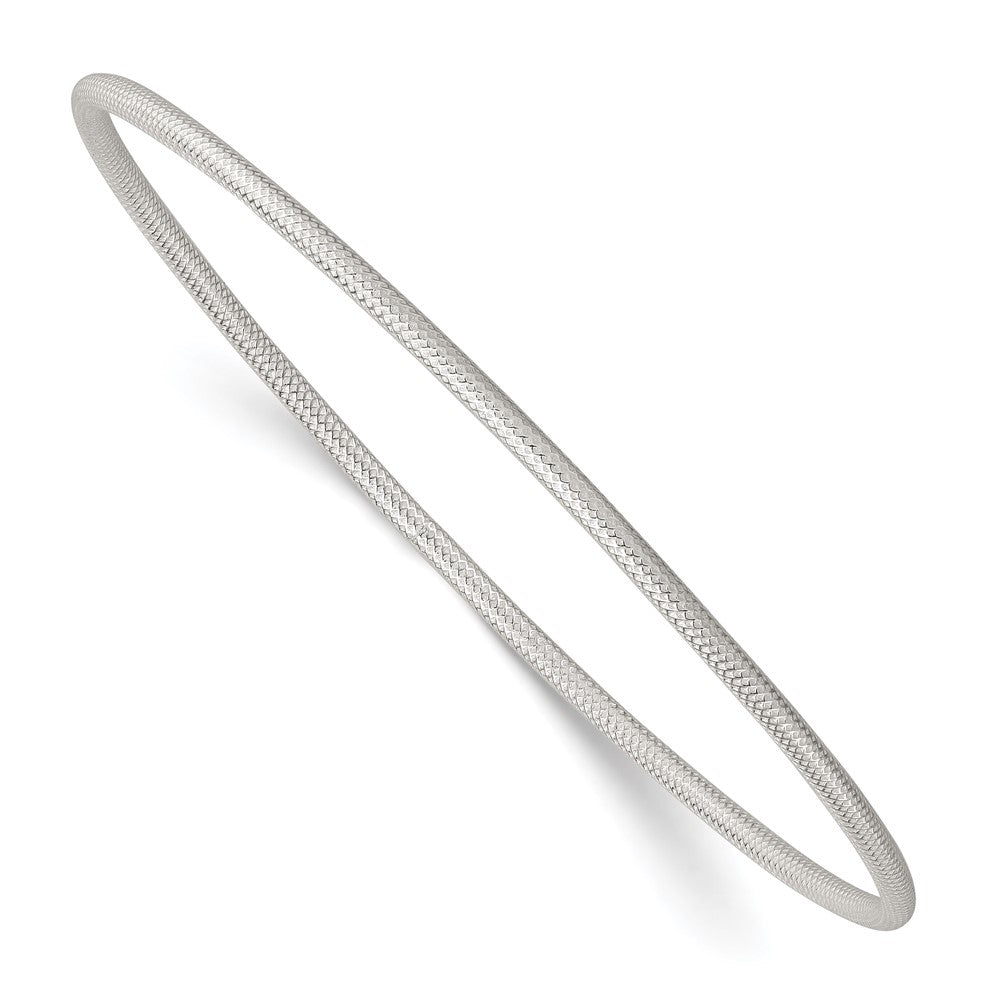 Sterling Silver Polished and Textured 2.0mm Slip On Bangle