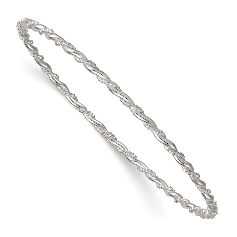 Sterling Silver Polished and Twisted 2.5mm Slip On Bangle