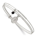 Sterling Silver Beaded Black Glass Miraculous Medal Charm Slip On Bangle
