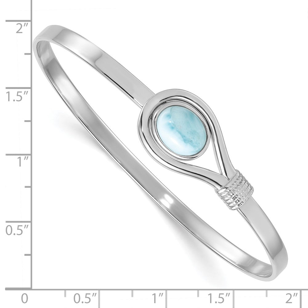 Sterling Silver RH-plated Polished and Textured Larimar Flexible Bangle