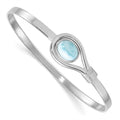 Sterling Silver RH-plated Polished and Textured Larimar Flexible Bangle