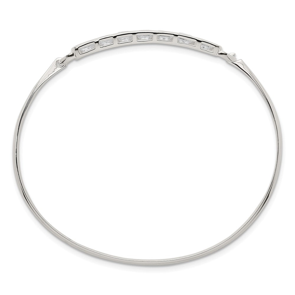 Sterling Silver Polished Square CZ Bar with Hook Closure Bangle Bracelet