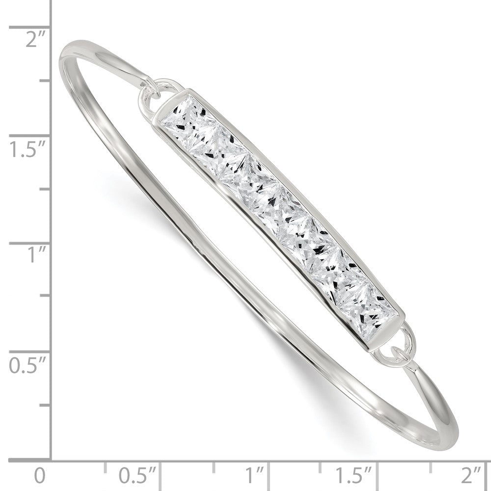 Sterling Silver Polished Square CZ Bar with Hook Closure Bangle Bracelet