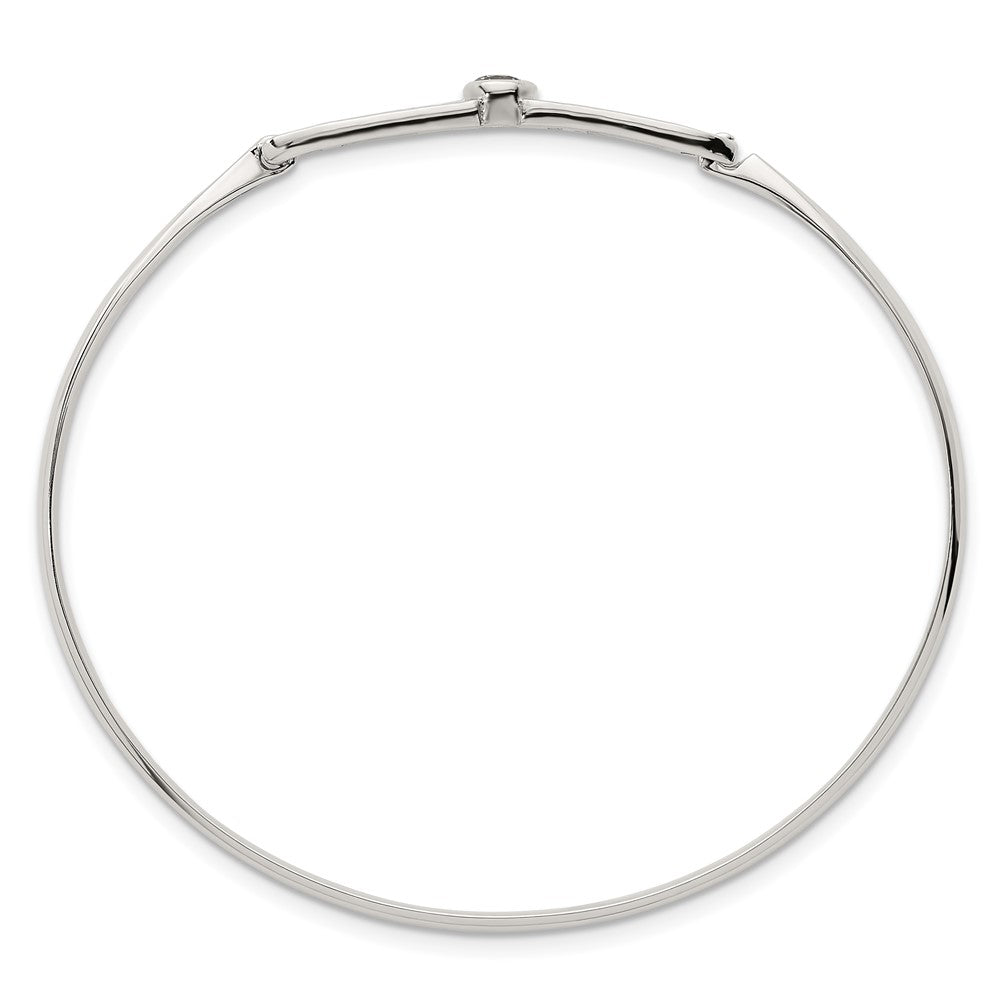 Sterling Silver Polished Fancy CZ with Hook Closure Bangle Bracelet
