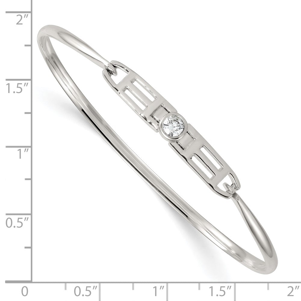 Sterling Silver Polished Fancy CZ with Hook Closure Bangle Bracelet