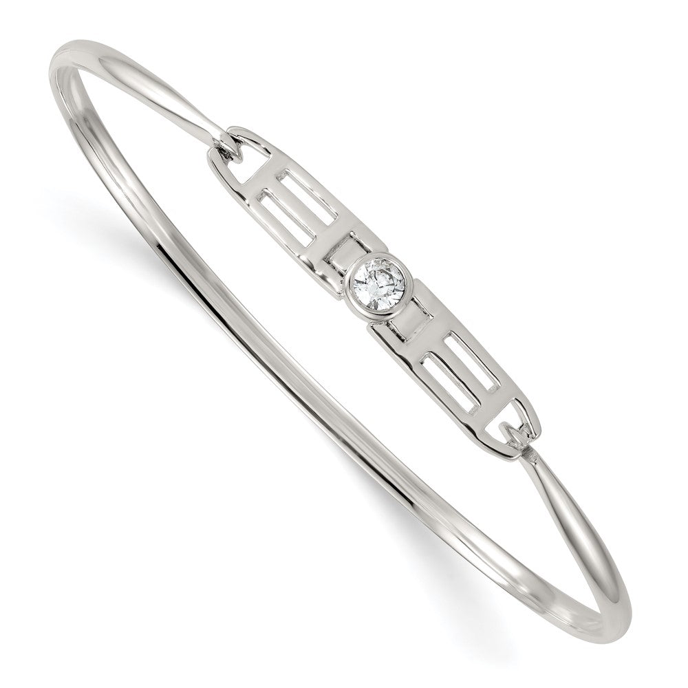Sterling Silver Polished Fancy CZ with Hook Closure Bangle Bracelet