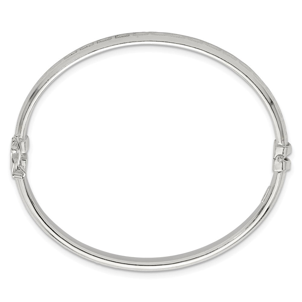 Sterling Silver Polished and Textured Greek Key Hinged Bangle