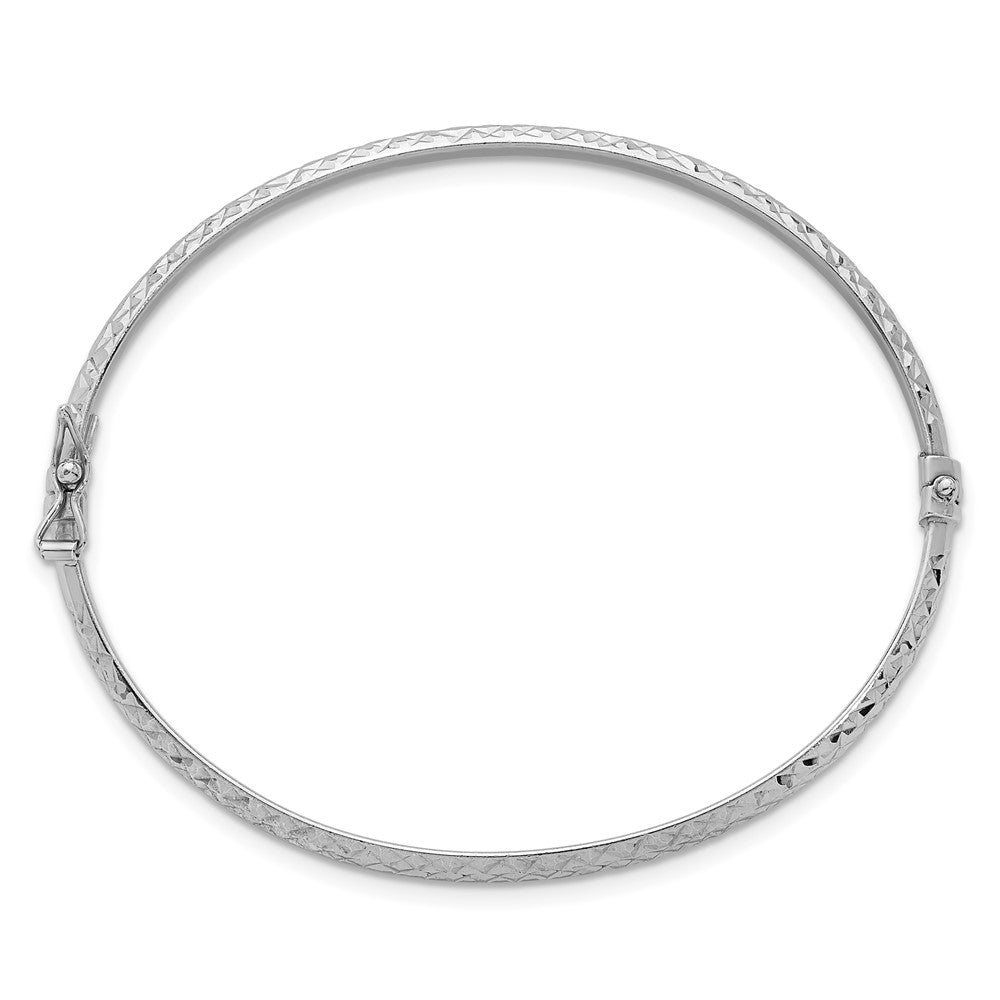 Sterling Silver RH-plated Polished and Diamond-cut Hinged Bangle
