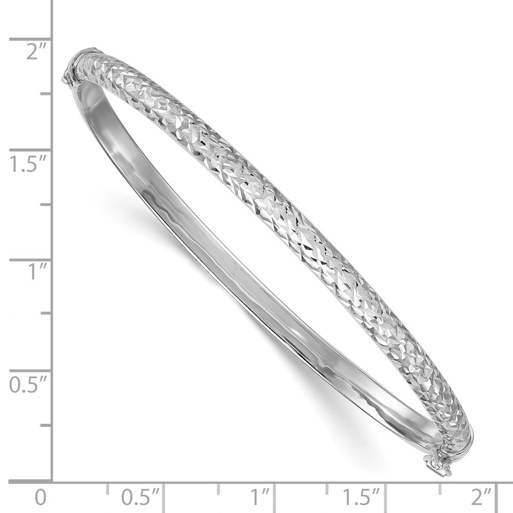 Sterling Silver RH-plated Polished and Diamond-cut Hinged Bangle