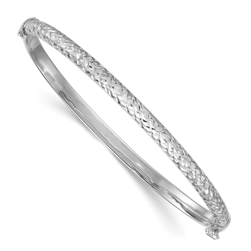 Sterling Silver RH-plated Polished and Diamond-cut Hinged Bangle