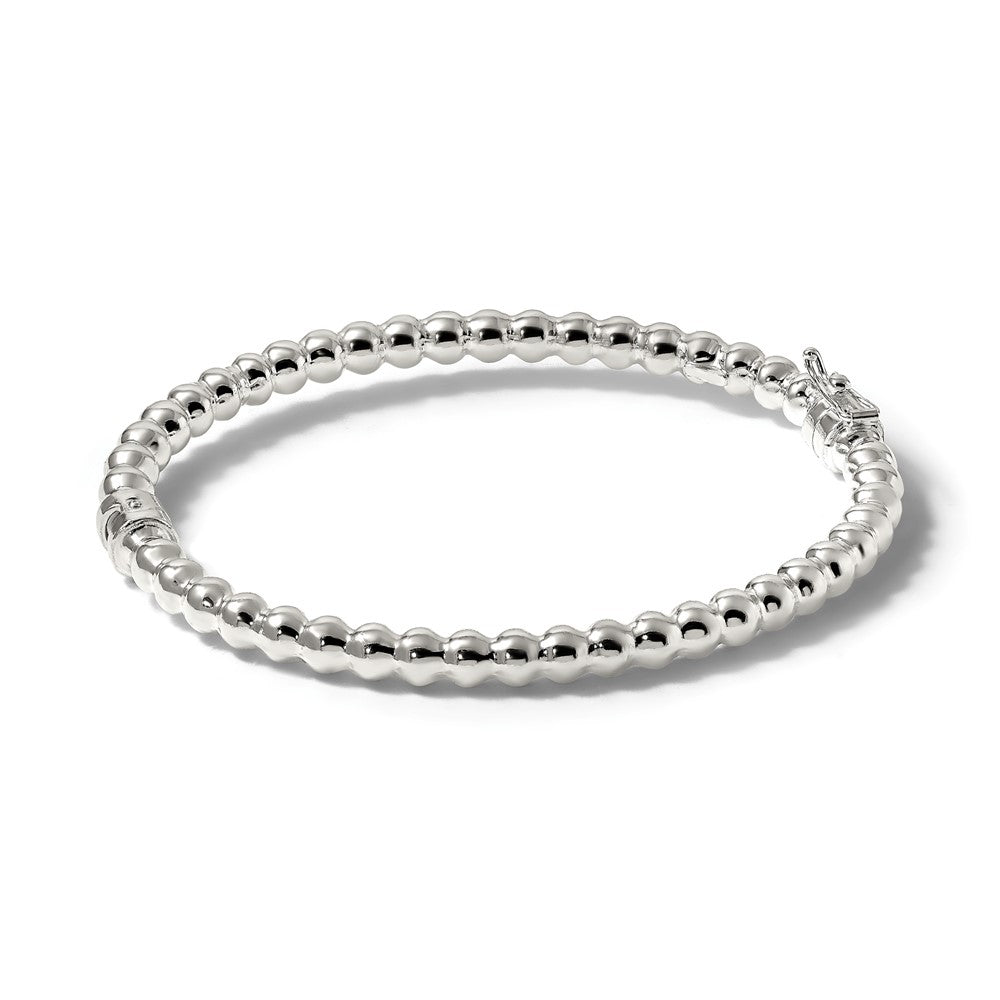 Sterling Silver Polished Beaded Design Hinged Bangle