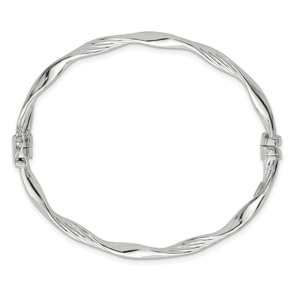 Sterling Silver Polished Twisted and Textured Hinged Bangle