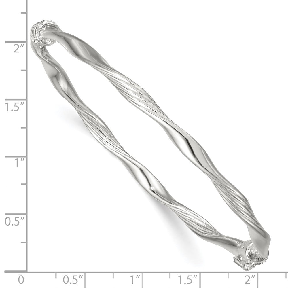 Sterling Silver Polished Twisted and Textured Hinged Bangle