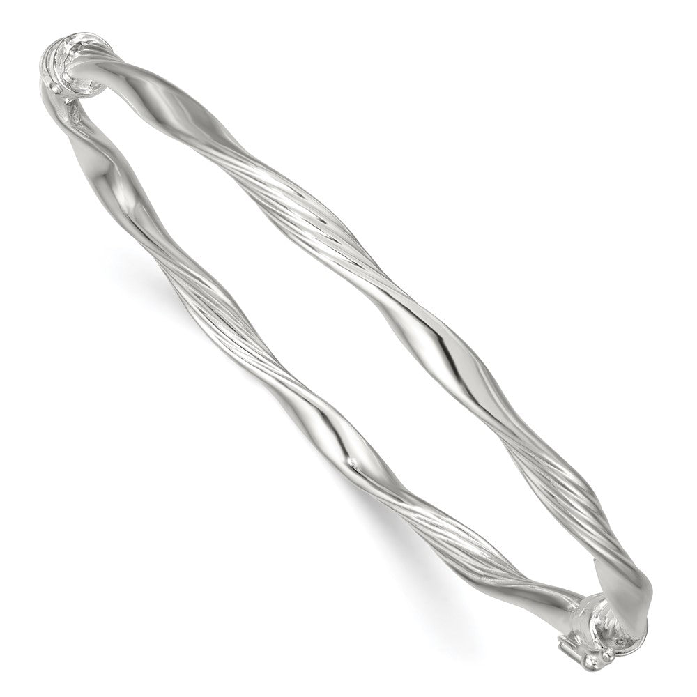 Sterling Silver Polished Twisted and Textured Hinged Bangle