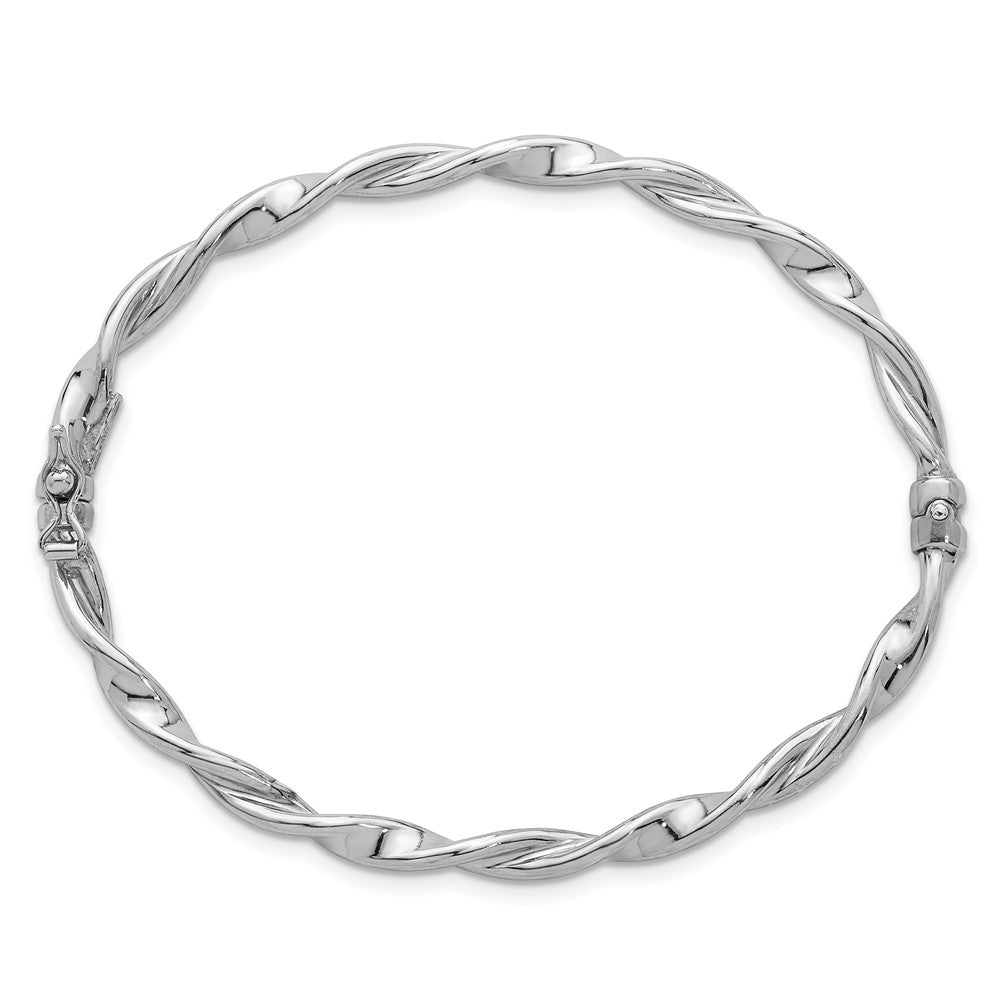 Sterling Silver RH-plated Polished and Twisted Hinged Bangle