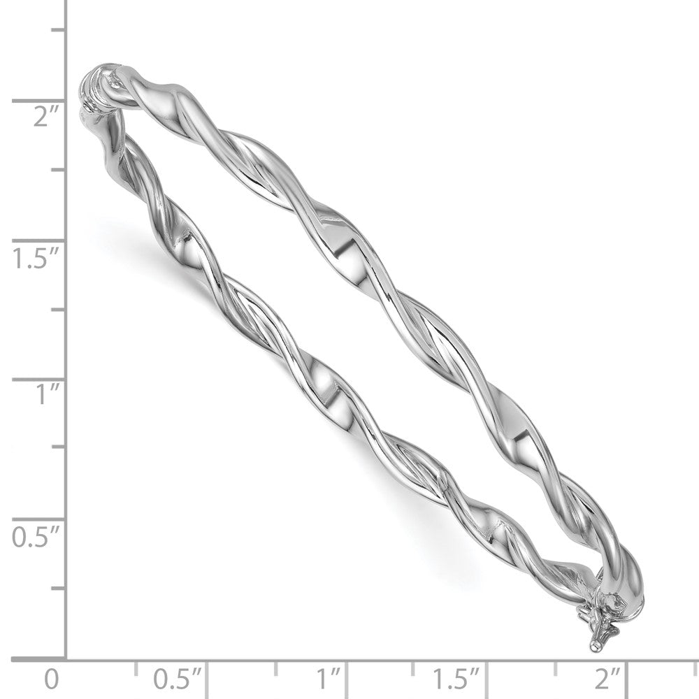 Sterling Silver RH-plated Polished and Twisted Hinged Bangle