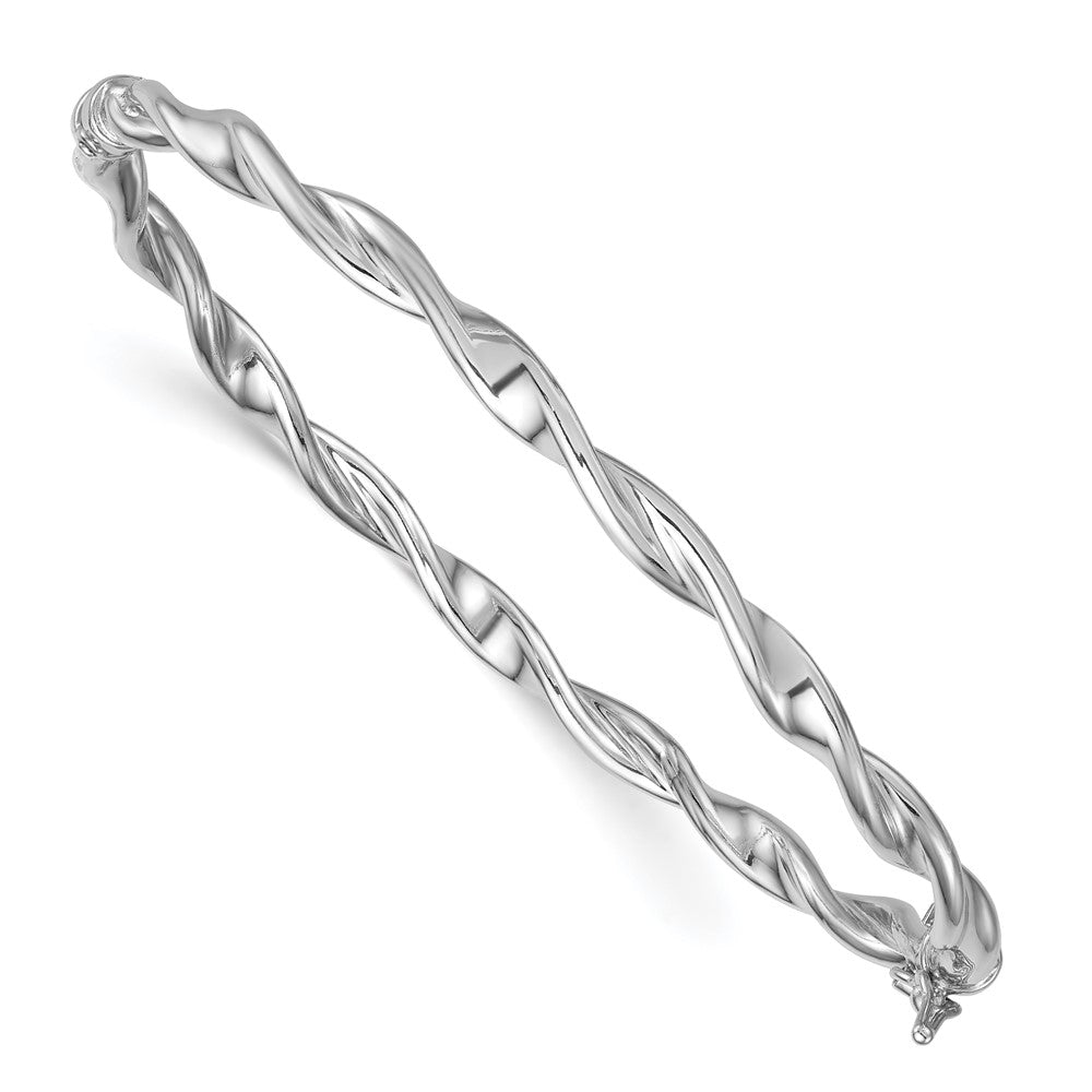 Sterling Silver RH-plated Polished and Twisted Hinged Bangle