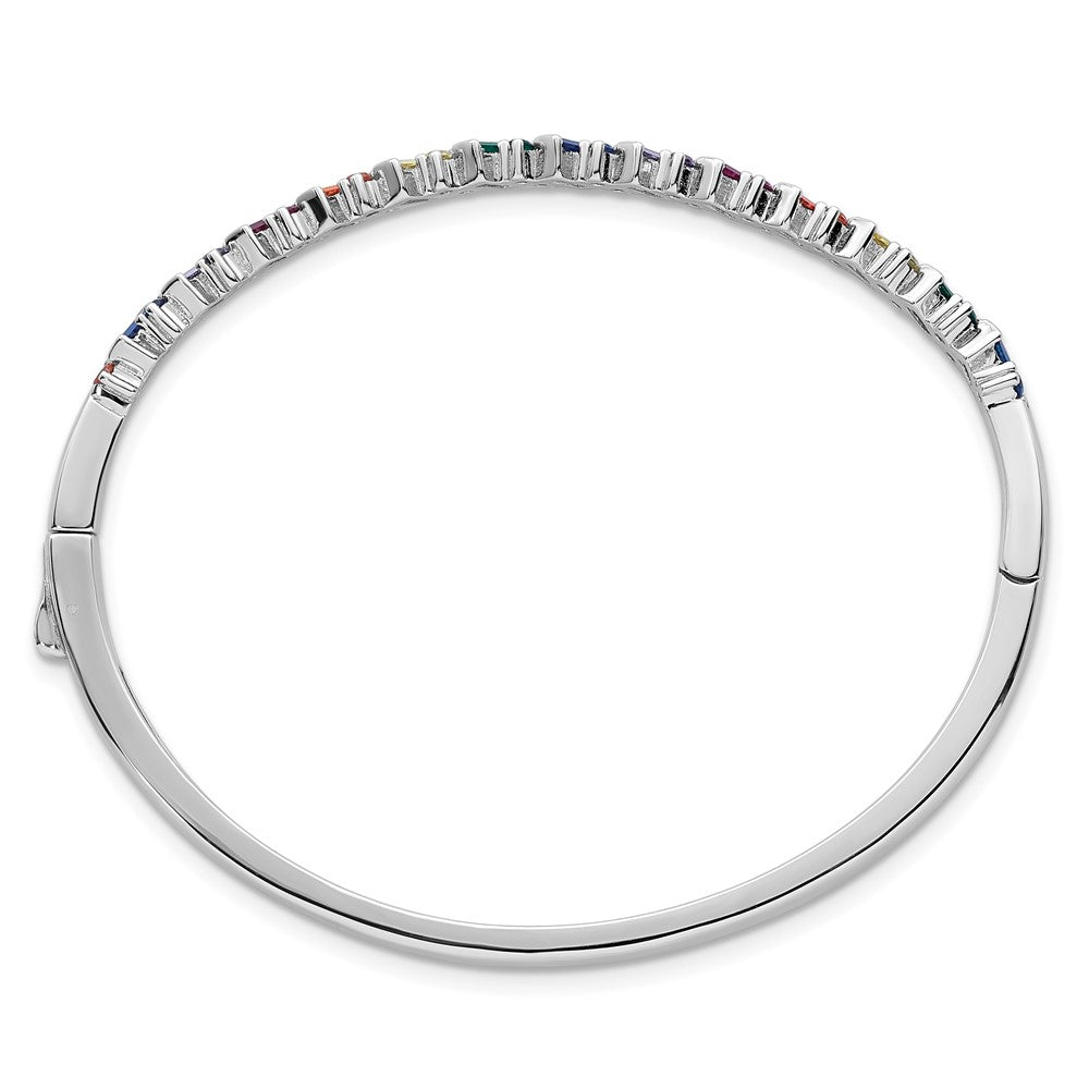 Sterling Silver Rh-plated Polished Multicolor Nano Crystal Hinged Bangle