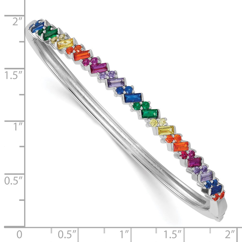 Sterling Silver Rh-plated Polished Multicolor Nano Crystal Hinged Bangle