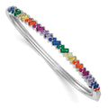 Sterling Silver Rh-plated Polished Multicolor Nano Crystal Hinged Bangle