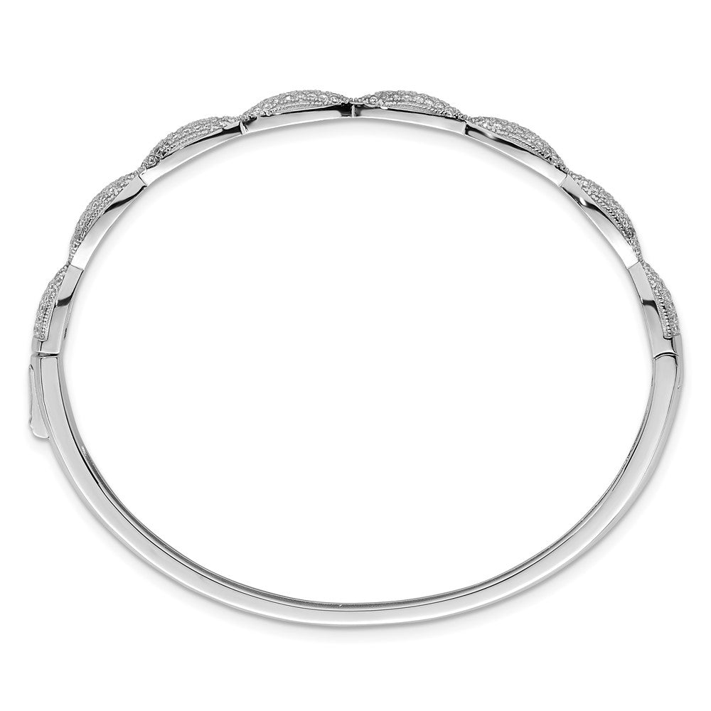 Sterling Silver Rhodium-plated Polished Fancy CZ Hinged Bangle