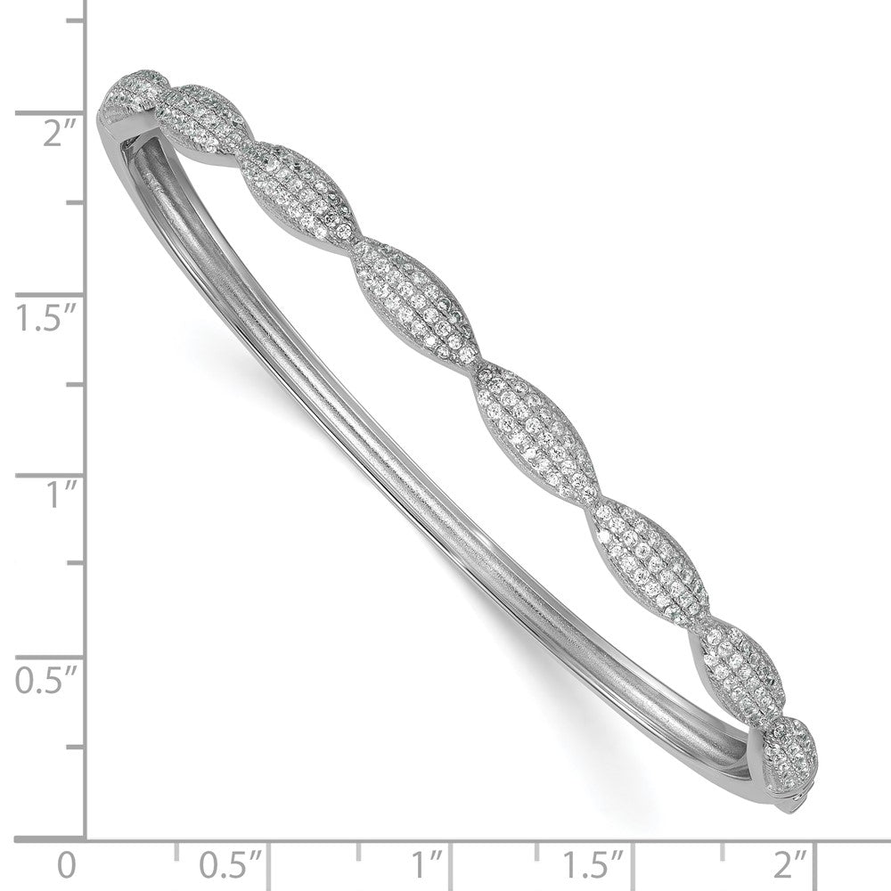 Sterling Silver Rhodium-plated Polished Fancy CZ Hinged Bangle