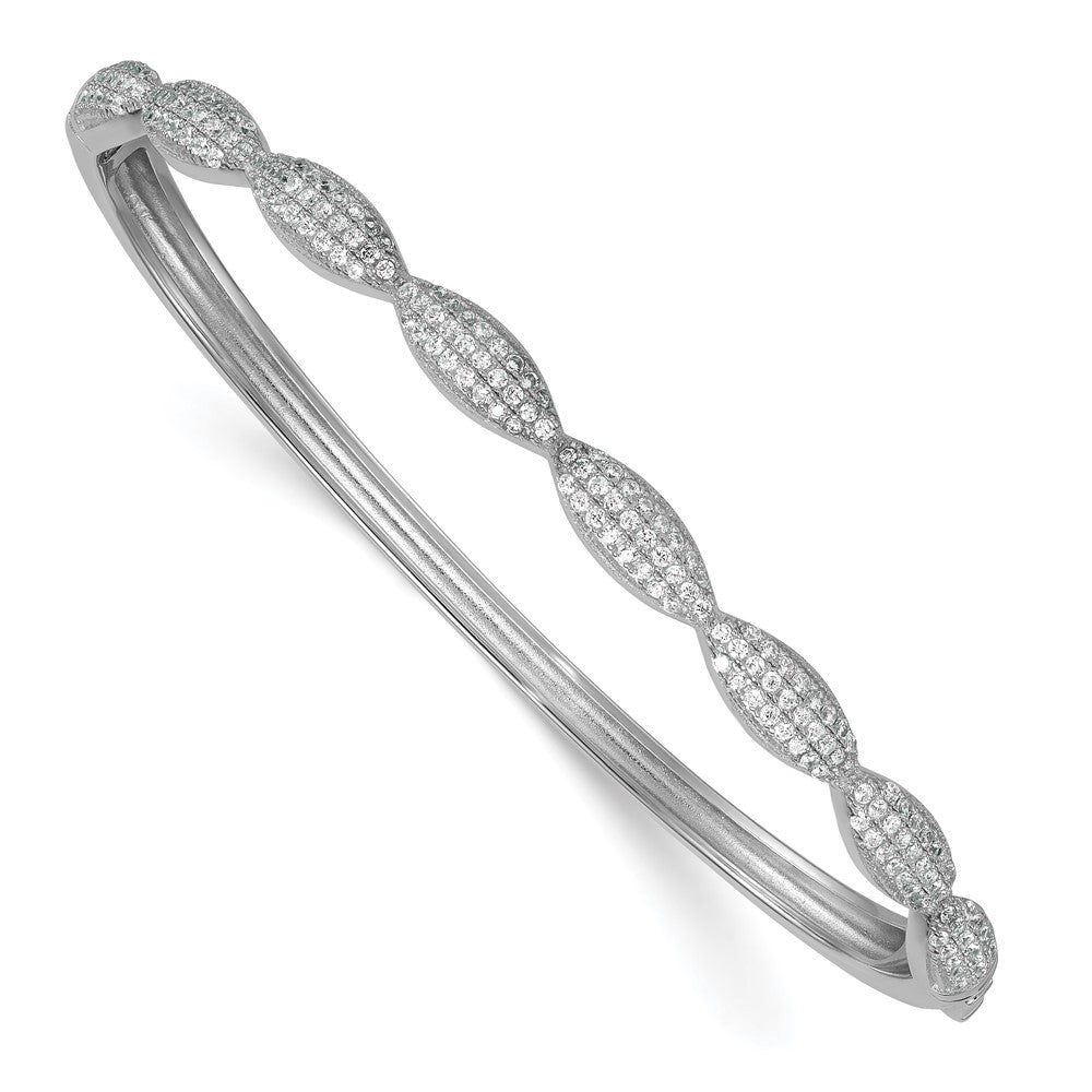 Sterling Silver Rhodium-plated Polished Fancy CZ Hinged Bangle