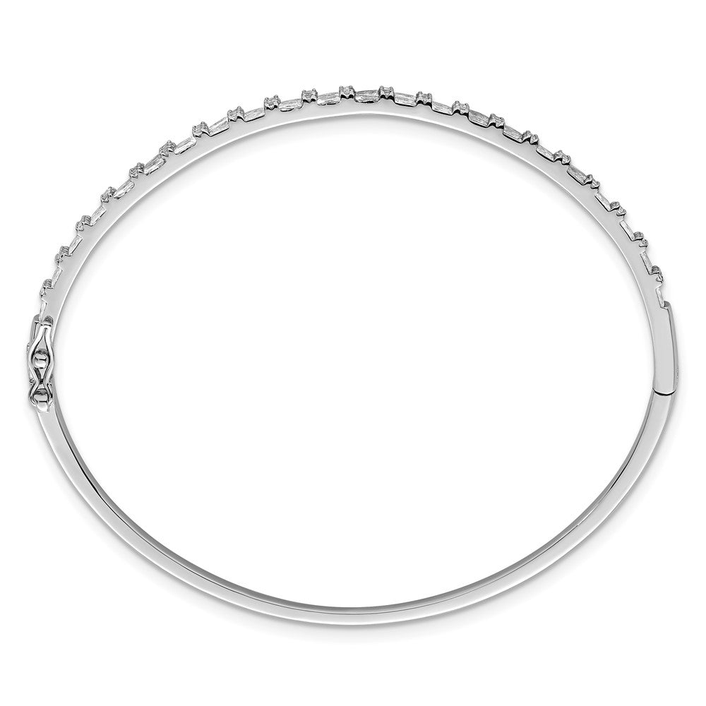 Sterling Silver Rhodium-plated Polished CZ Hinged Bangle