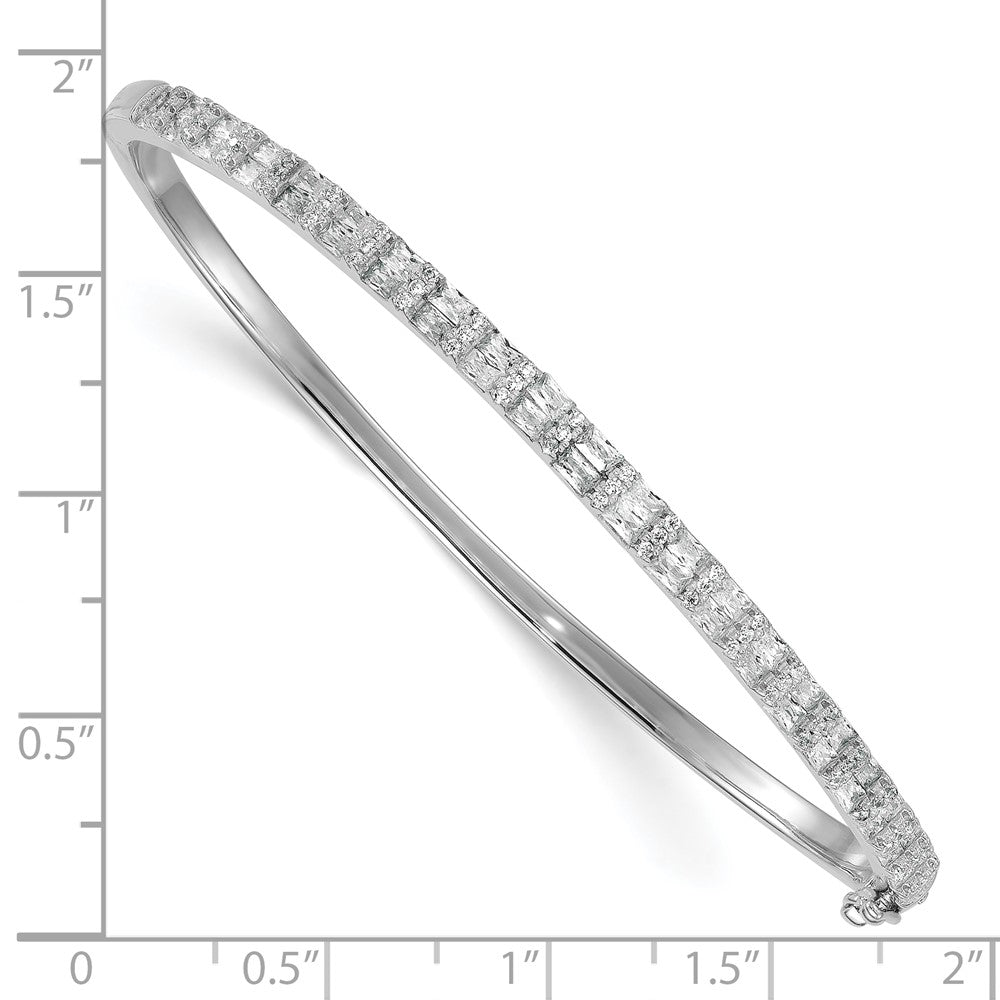 Sterling Silver Rhodium-plated Polished CZ Hinged Bangle