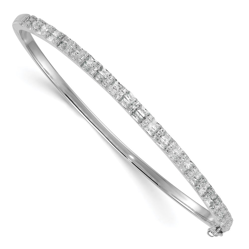 Sterling Silver Rhodium-plated Polished CZ Hinged Bangle