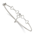 Sterling Silver Polished Heart and Key Bangle Bracelet