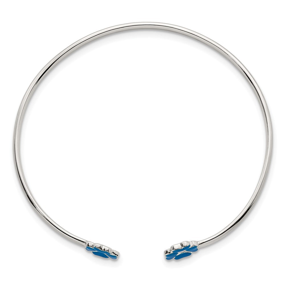 Sterling Silver Polished Enameled Blue Clover Small Cuff Bangle Bracelet