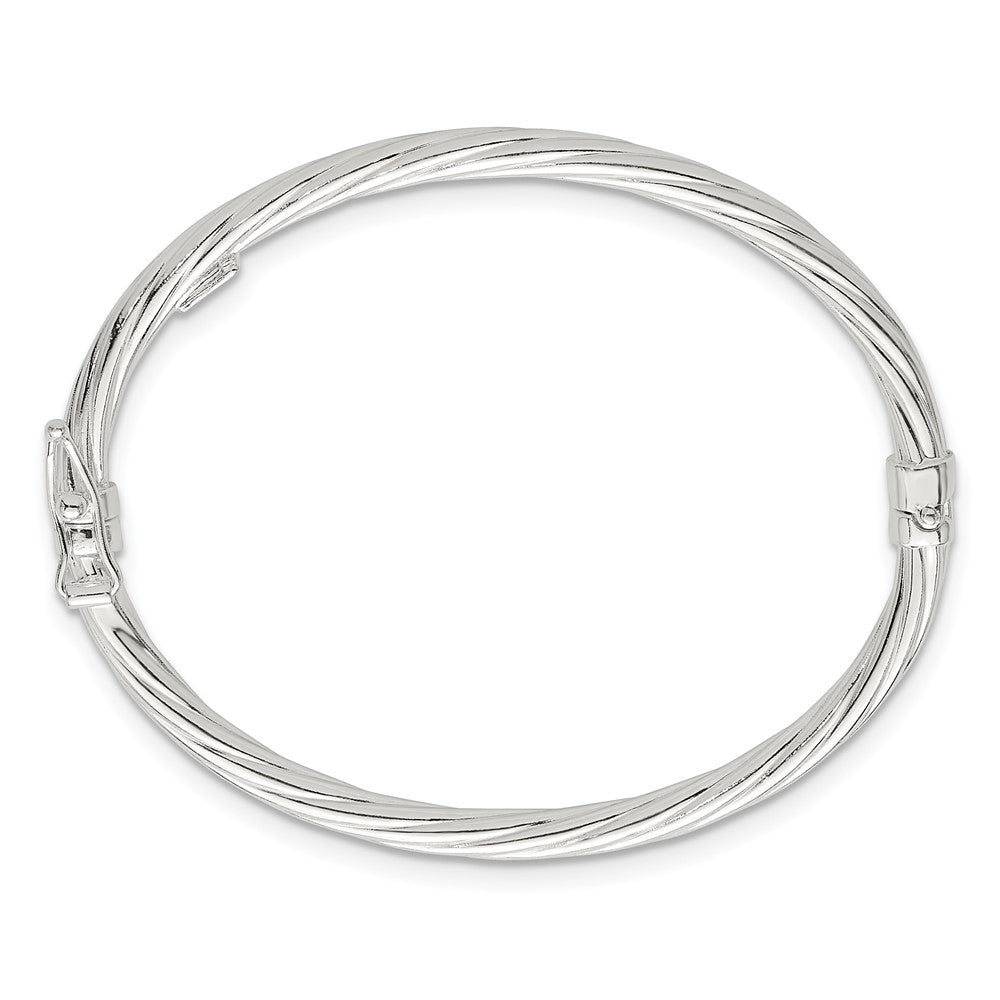 Sterling Silver Polished Twisted and Textured Hinged Baby Bangle