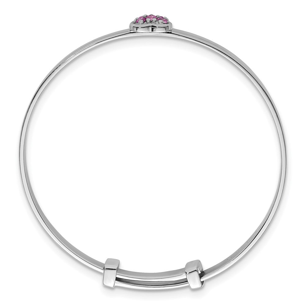 Sterling Silver Rh-plated Pink CZ Heart Children's Expandable Bangle