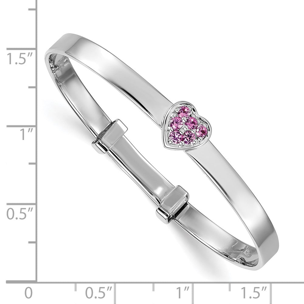 Sterling Silver Rh-plated Pink CZ Heart Children's Expandable Bangle