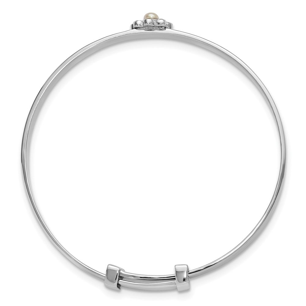 Sterling Silver Rh-pl CZ & FWC Pearl Flower Expandable Bangle