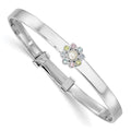 Sterling Silver Rh-pl CZ & FWC Pearl Flower Expandable Bangle