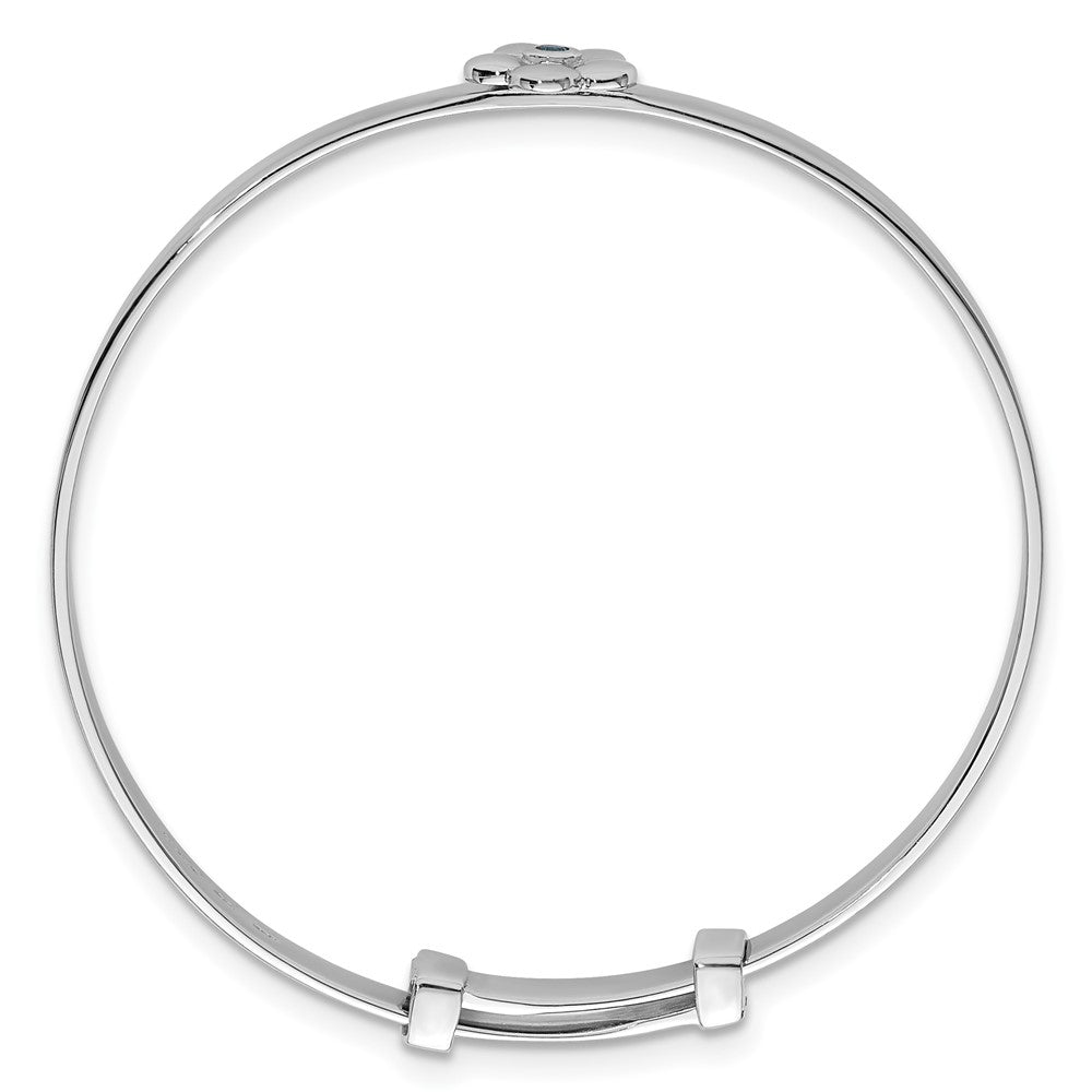 Sterling Silver Rh-pl Blue CZ Flower Expandable Bangle Bracelet
