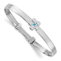 Sterling Silver Rh-pl Blue CZ Flower Expandable Bangle Bracelet