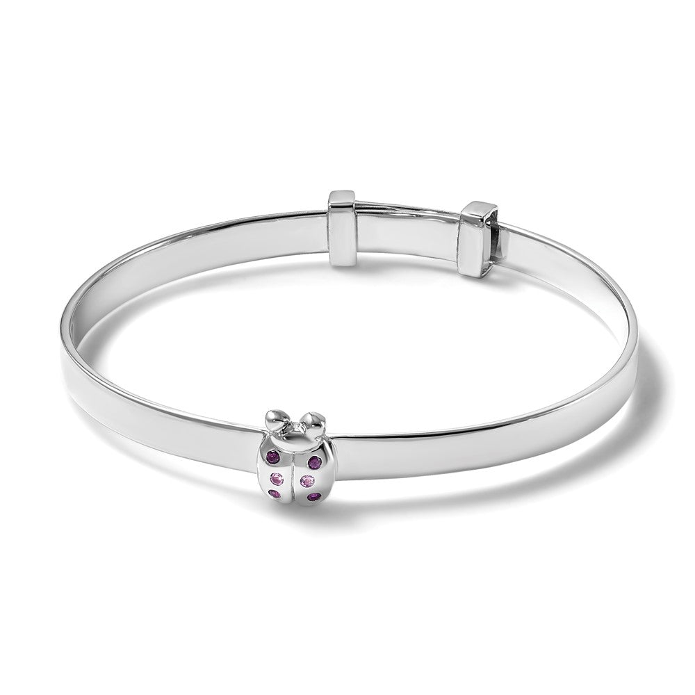 Sterling Silver Rh-plated CZ Lady Bug Children's Expandable Bangle
