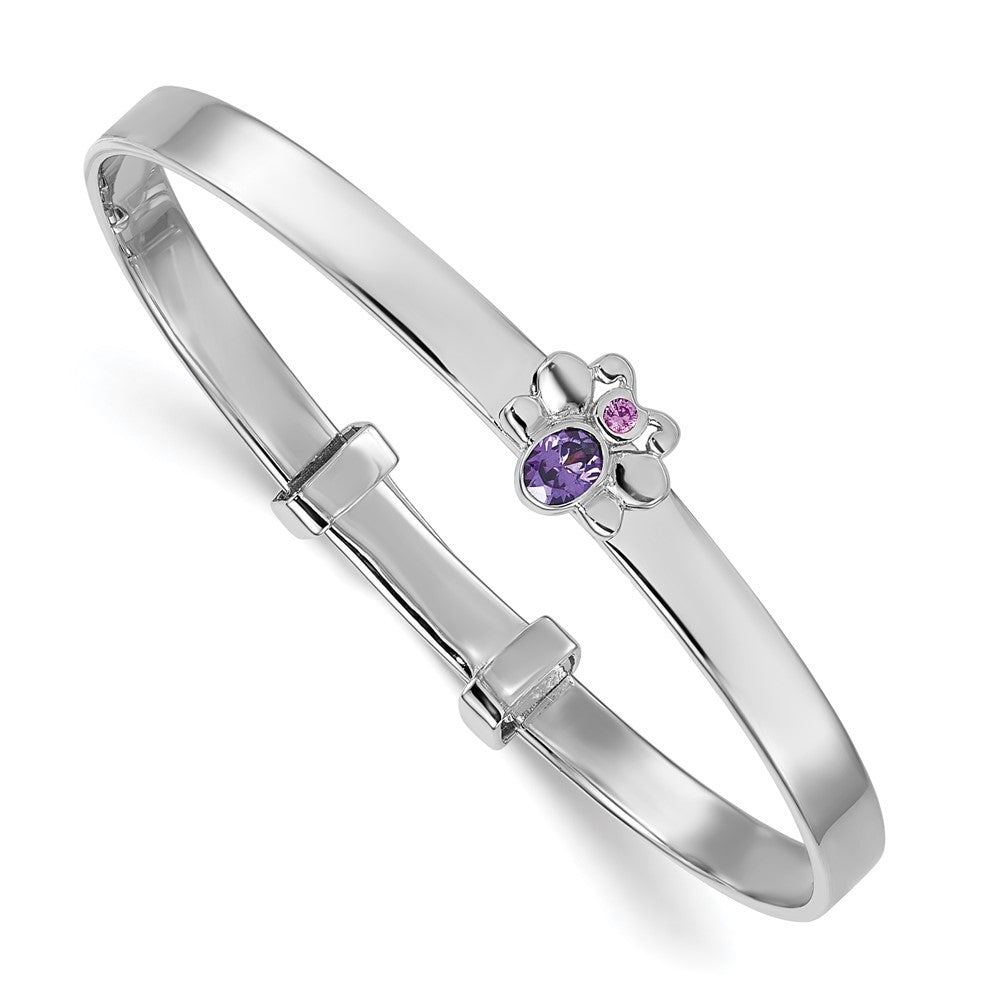 Sterling Silver Rh-plated CZ Butterfly Expandable Bangle