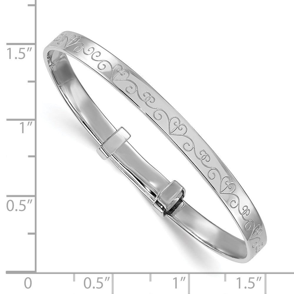 Sterling Silver Rh-plated Heart Pattern Children's Expandable Bangle