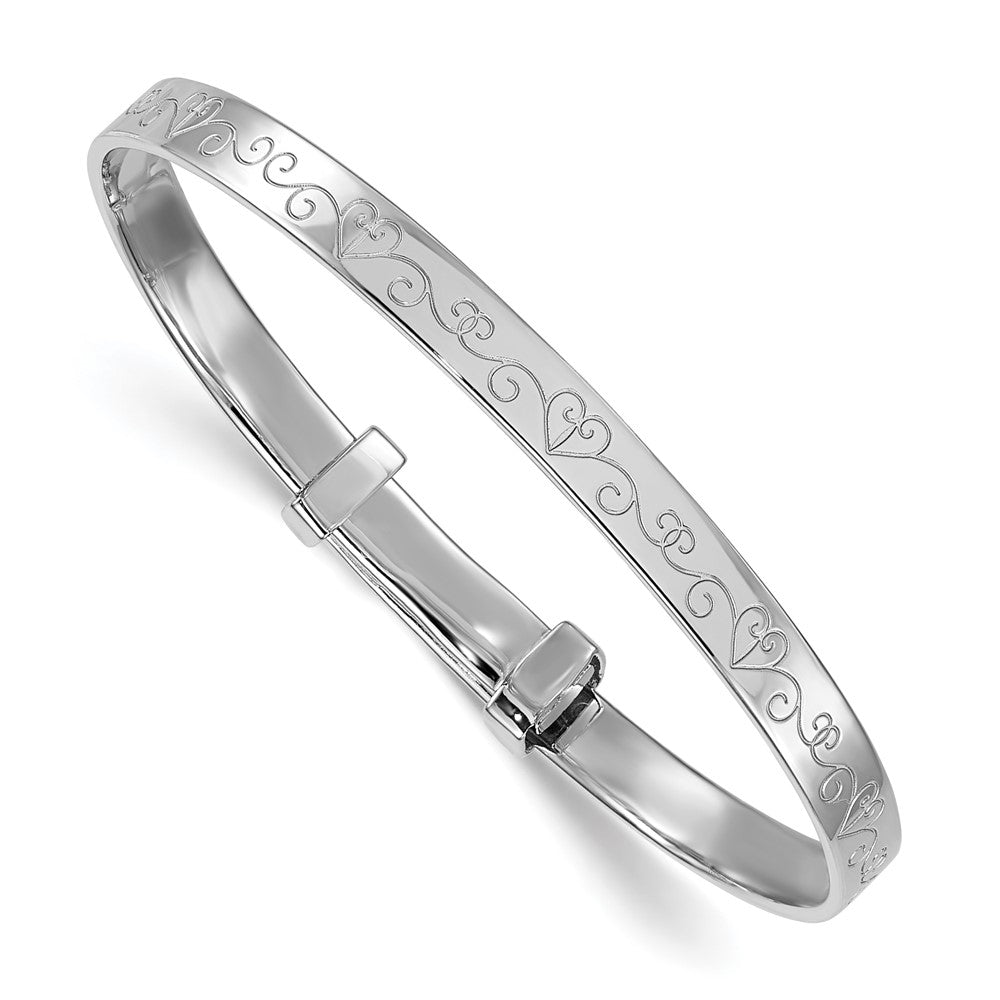 Sterling Silver Rh-plated Heart Pattern Children's Expandable Bangle