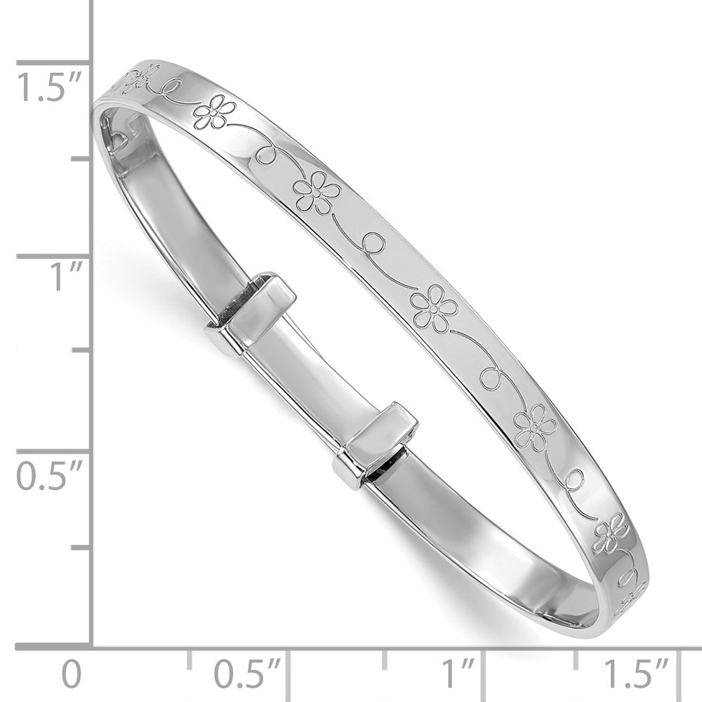Sterling Silver Rh-plated Floral Pattern Children's Expandable Bangle